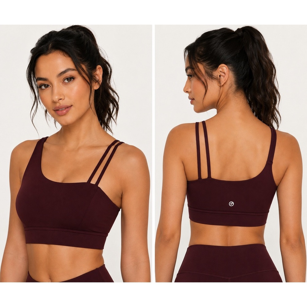 GLOWMODE FeatherFit Sports Bra Womens XS Burgundy One Shoulder Double Strap